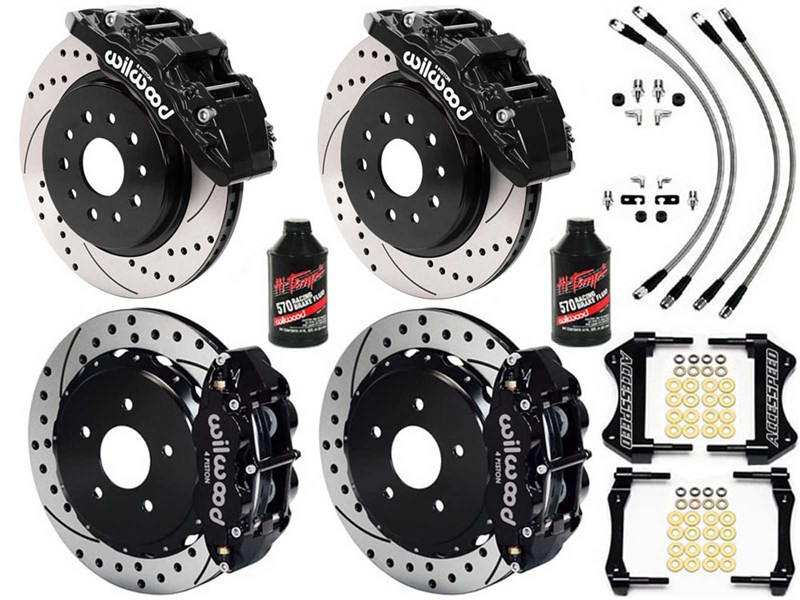 Wilwood AERO6-DM 14" Front & SL4R 13.5" Rear Brake Kit Black, Drilled, Lines, Fluid 2007-18 Wrangler