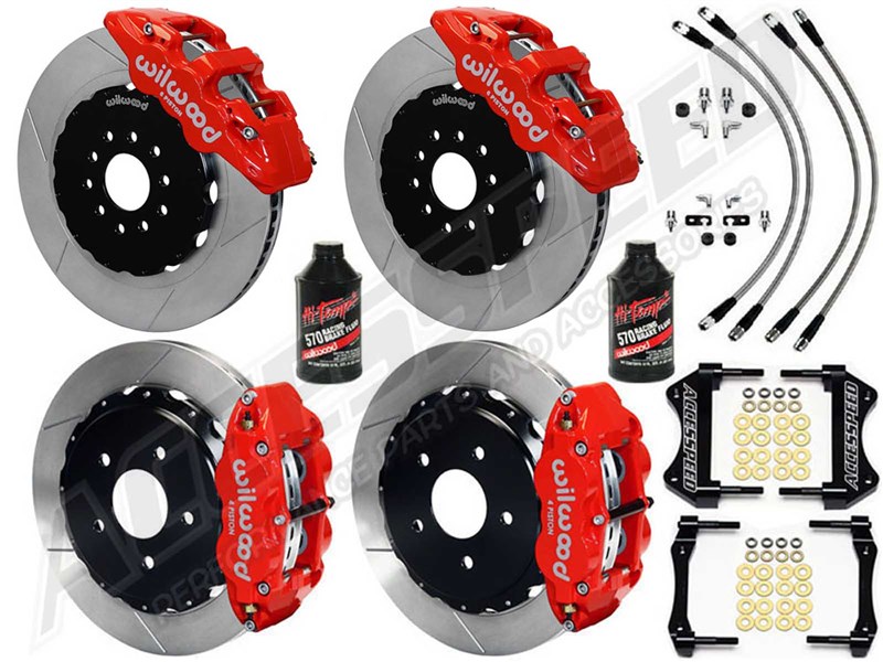 Wilwood AERO6 14" Front & SL4R 13.5" Rear Brake Kit, Red, Slotted, Lines, Fluid, 2018-21 Wrangler JL