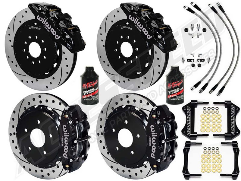 Wilwood AERO6 14" Front & SL4R 13.5" Rear Brake Kit, Black Drilled Lines Fluid, 2018-21 Wrangler JL
