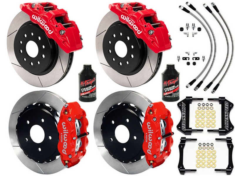 Wilwood AERO6-DM Front & SL4R Rear 13.5" Big Brake Kit Red Slotted Lines Fluid 2018-2021 Wrangler JL