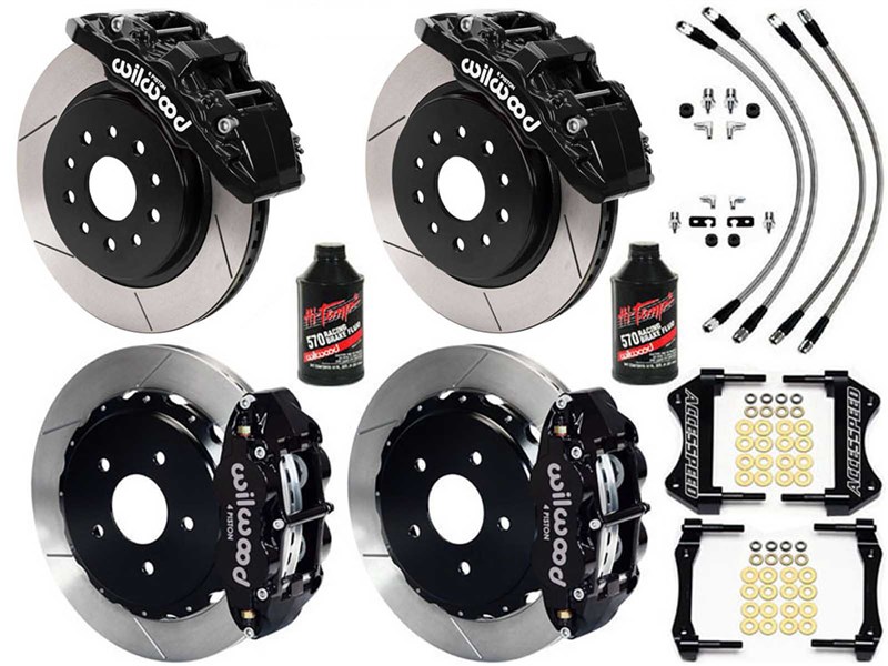 Wilwood AERO6-DM Front & SL4R Rear 13.5" Big Brake Kit Black Slotted Lines Fluid 2018-21 Wrangler JL