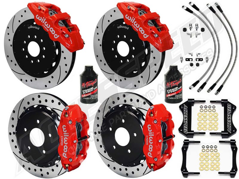 Wilwood AERO6 14" Front & SL4R 13.5" Rear Brake Kit, Red, Drilled, Lines, Fluid, 2020-2021 Gladiator