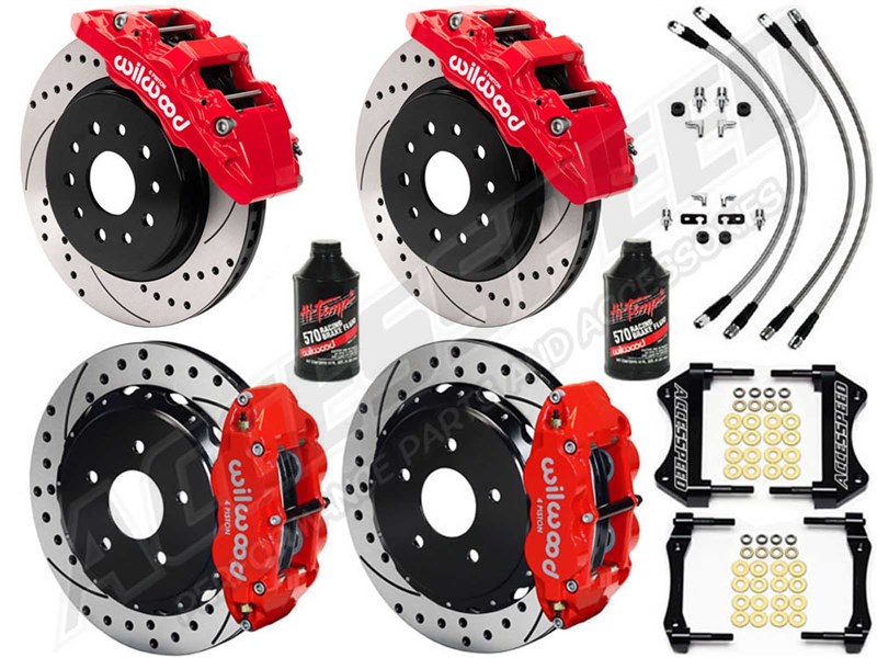 Wilwood AERO6-DM Front & SL4R Rear 13.5" Brake Kit Red, Drilled, Lines, Fluid, 2020-2021 Gladiator