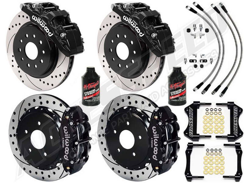 Wilwood AERO6-DM Front & SL4R Rear 13.5" Brake Kit Black, Drilled, Lines, Fluid, 2020-2021 Gladiator
