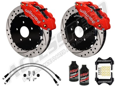 Wilwood Forged SL6R 13-in Front Big Brake Kit, Red, Drilled, Brake Lines, Fluid 2005-2014 Mustang