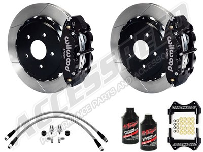 Wilwood Forged SL4R 13" Rear Brake Kit, Black, Slotted, PB Cable, Lines, Fluid 2005-2014 Mustang