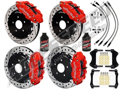 Wilwood Forged SL6R 14" Front & SL4R 13" Rear Brake Kit, Red Drilled Brake Lines 2005-2014 Mustang