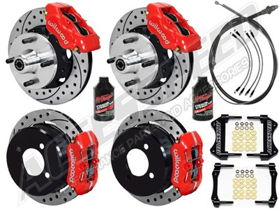 Wilwood Dynalite Front & Dynapro Rear 11" Brakes, Red, Drilled, Lines, Fluid 1964-66 Mustang 6-Cyl