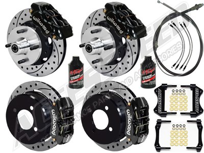 Wilwood Dynalite Front & Dynapro Rear 11" Brakes, Black, Drilled, Lines, Fluid 1964-66 Mustang 6-Cyl