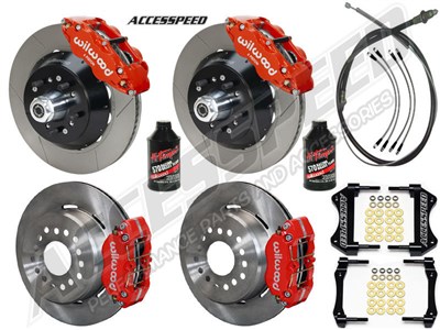 Wilwood SL6R 13" Front DP 12" Rear Brakes, Red, Slotted, Lines, Fluid, 2.66" O/S, 1965-1967 Mustang