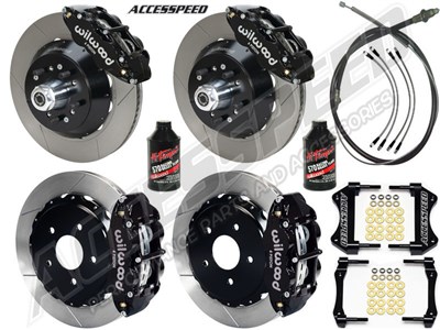 Wilwood SL6R Front 14" & Rear 13" Brakes, Black, Slotted, Lines, Fluid, 2.66" O/S, 1965-67 Mustang