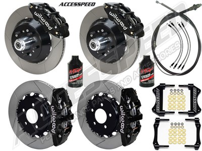 Wilwood SL6R Front & AERO4 Rear 14" Brakes, Black, Slotted, Lines, Fluid, 2.66" O/S, 1965-67 Mustang