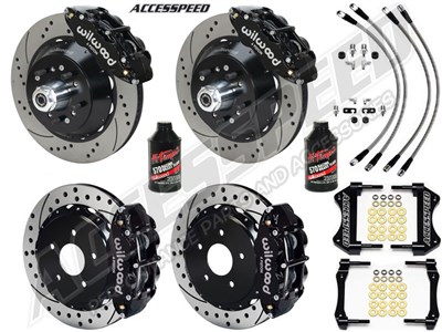 Wilwood SL6R Front 14" & Rear 13" Brakes, Black, Drilled, Lines, Fluid, 2.66" O/S, 1965-67 Mustang