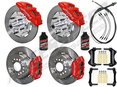 Wilwood Dynapro Front & Rear 12" Brakes, Red Calipers, Lines, Fluid, 2.66" O/S, 1970-73 Mustang