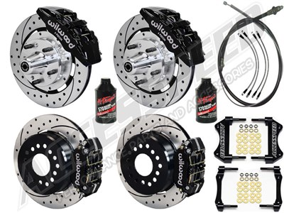 Wilwood Dynapro Front & Rear 12" Brakes, Black, Drilled, Lines, Fluid, 2.66" O/S, 1970-73 Mustang