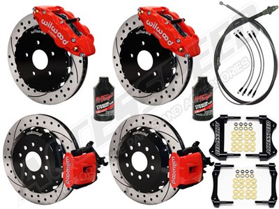 Wilwood Superlite 14" Front & CPB 13" Rear Brakes, Red, Drilled, Lines, Fluid, 1994-2004 Mustang