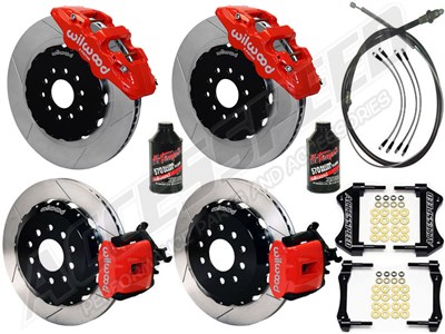 Wilwood AERO6 14" Front & CPB 13" Rear Big Brake Kit, Red, Slotted, Lines, Fluid, 1994-2004 Mustang