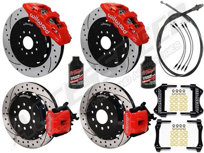 Wilwood AERO6 14" Front & CPB 13" Rear Big Brake Kit, Red, Drilled, Lines, Fluid, 1994-2004 Mustang