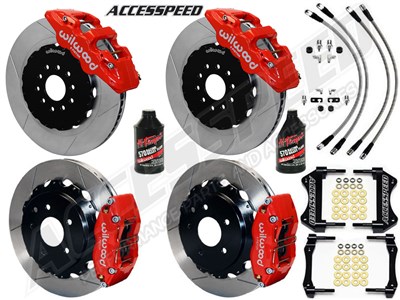 Wilwood AERO6 14" Front & 13" DP Rear Brakes, Red, Slotted, Brake Lines, Fluid 2003-2009 350Z/G35