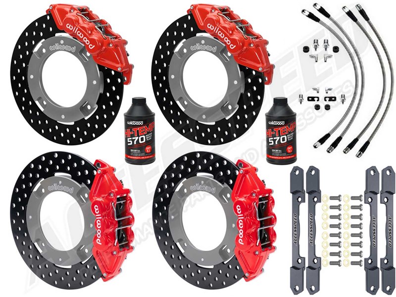 Wilwood Front & Rear Brake Kit Combo with Brake Lines, Red, Drilled, For 2019-up Honda Talon 1000R