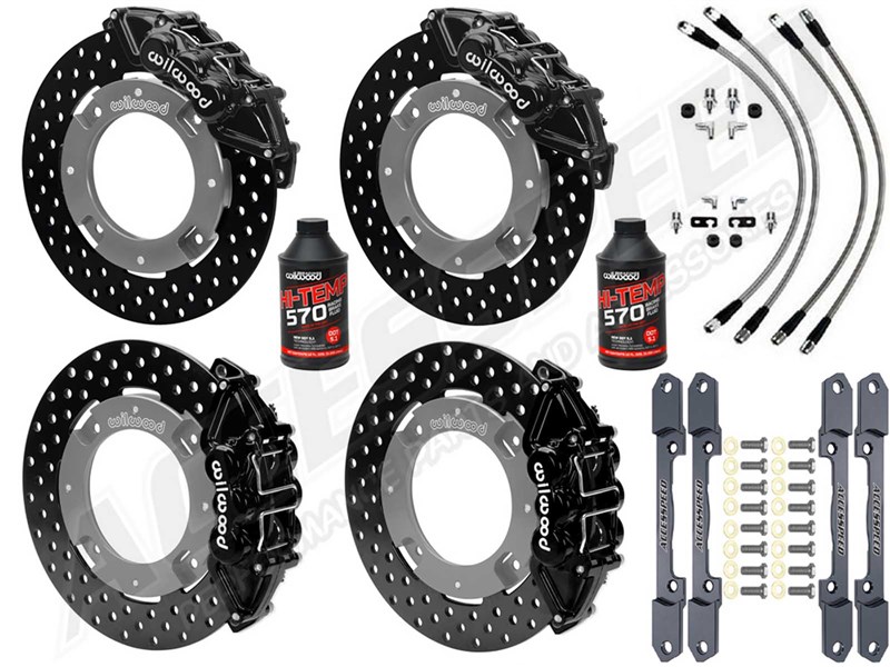 Wilwood Front & Rear Brake Kit Combo with Brake Lines, Black, Drilled, For 2019-up Honda Talon 1000R