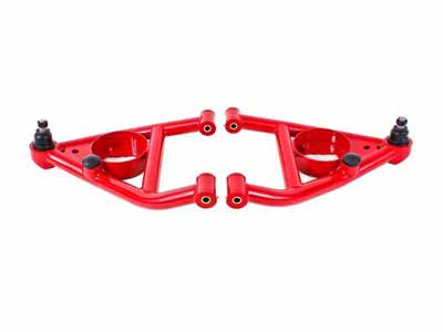 BMR AA006R Lower A-Arms, Non-Adj W/Poly Bushings, Front Bump Stops, Red, 67-69 F-Body, 68-74 X-Body / BMR AA006R Non-Adjustable Lower A-Arms