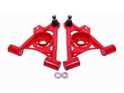 BMR AA034R Lower A-Arms, Spring Pocket, Non-Adj With Poly, Std Ball Joint, Red for 1979-1993 Mustang / BMR AA034R Non-Adjustable Lower A-Arms