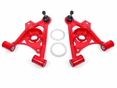 BMR AA037R Lower A-Arms, Spring Pocket, Non-Adj W/Poly, Tall Ball Joint, Red for 1979-1993 Mustang / BMR AA037R Non-Adjustable Lower A-Arms