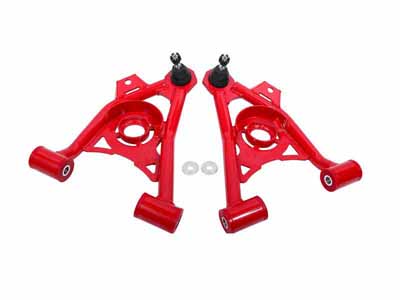 BMR AA040R Lower A-Arms, Spring Pocket, Non-Adj With Poly, Std Ball Joint, Red for 1994-2004 Mustang / BMR AA040R Non-Adjustable Lower A-Arms