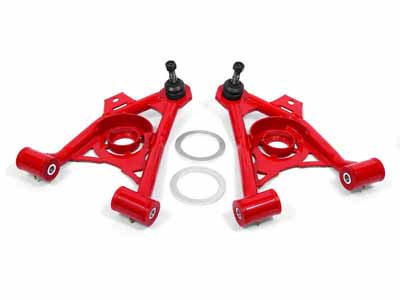 BMR AA043R Lower A-Arms, Spring Pocket, Non-Adj W/Poly, Tall Ball Joint, Red for 1994-2004 Mustang / BMR AA043R Non-Adjustable Lower A-Arms