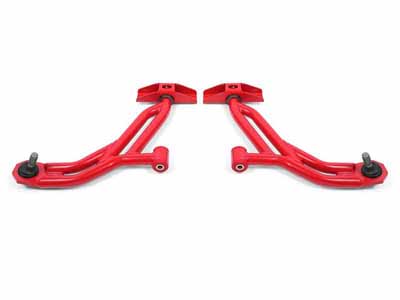 BMR AA754R Lower A-Arms, Non-Adj With Poly/Delrin, 19mm Std Ht Ball Joint, Red for 2010-2014 Mustang / BMR AA754R Non-Adjustable Lower A-Arms