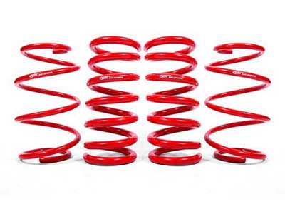 BMR SPD763R Lowering Springs, Set Of 4, Min Drop Front, Drag Version, Red, 2015-2026 Mustang / BMR SPD763R Lowering Spring Kit