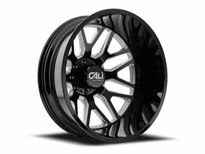 Cali 9115D-24879BMR232 Invader Dually 9115D GB-M 24x8.25 Milled Spokes Gloss Black 8x210 BP -232 O/S / Cali Offroad 9115D-24879BMR232 24" Dually Wheel