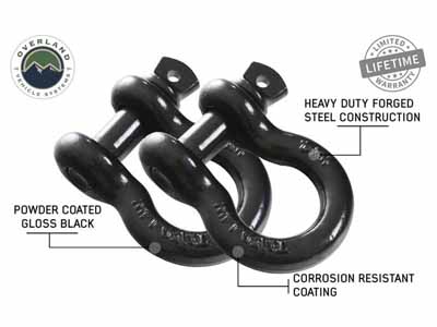 Overland Vehicle Systems 19010201 Recovery Shackle 3/4 4.75 Ton Black Sold In Pairs / Overland Vehicle Systems 19010201 Winch Shackle