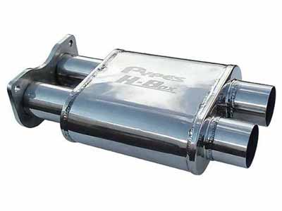 Pypes MVH10 H-Box Muffler 2.5 in Gaskets/Hardware/Clamps Incl Polished Finish w/H-Pipe Muffler / Pypes Performance Exhaust MVH10 Muffler