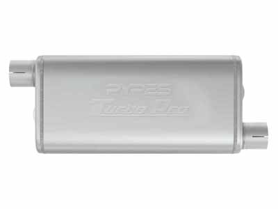 Pypes MVT30 Turbo Pro Muffler 18 Inch Body 2.5 Inch Offset Inlet/Offset Outlet 409 Stainless MVT30 / Pypes Performance Exhaust MVT30 Muffler