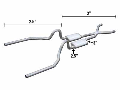 Pypes SFM34S 71-73 Mustang 2.5" Crossmember Back Hybrid Exhaust Street Pro Muffler 3-2.5" W/X Pipe / Pypes Exhaust SFM34S Crossmember-Back Exhaust