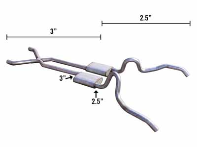 Pypes SGN30R Nova 2.5" Crossmember Back Exhaust for 62-67 Nova Hybrid 3" To 2.5" W/X-Pipe System / Pypes Exhaust SGN30R Crossmember-Back Exhaust