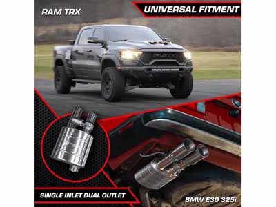Valvetronic OFF.UVM.63MM.DUALOUT.X1 Off Road Universal Muffler Kit Single In/Dual Out 63MM 2.5-Inch / Valvetronic OFF.UVM.63MM.DUALOUT.X1 Muffler