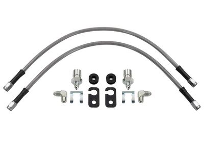 Wilwood 220-17465 Flexline Brake Line Kit, 18 inch, -3, M-12x1.0 IF, 90 Deg 1/8-27, with Bracket / Wilwood 220-17465 Flexline Brake Line Kit