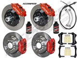 Wilwood SL6R 13" Front DP 12" Rear Brakes, Red, Slotted, Lines, Fluid, 2.66" O/S, 1965-1967 Mustang / 