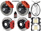 Wilwood SL6R 13" Front DP 12" Rear Brakes, Red, Drilled, Lines, Fluid, 2.66" O/S, 1965-1967 Mustang / 
