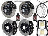 Wilwood SL6R Front & AERO4 Rear 14" Brakes, Black, Slotted, Lines, Fluid, 2.50" O/S, 1965-67 Mustang / 