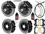 Wilwood SL6R Front & AERO4 Rear 14" Brakes, Black, Drilled, Lines, Fluid, 2.50" O/S, 1965-67 Mustang / 