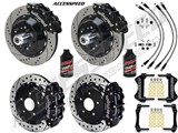 Wilwood SL6R Front 14" & Rear 13" Brakes, Black, Drilled, Lines, Fluid, 2.66" O/S, 1965-67 Mustang / 