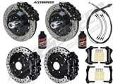 Wilwood SL6R Front 14" & Rear 13" Brakes, Black, Drilled, Lines, Fluid, 2.36" O/S, 1965-67 Mustang / 
