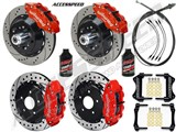 Wilwood Superlite 14" Front 13" Rear Brakes, Red, Drilled, Lines, Fluid, 2.36" O/S, 1968-69 Mustang / 