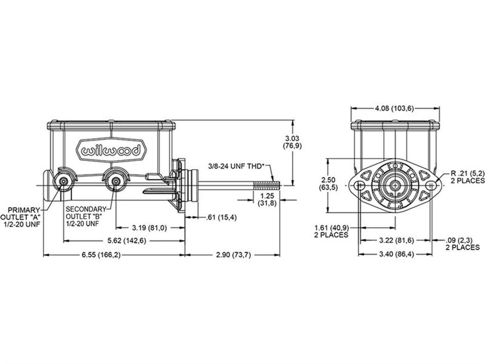 Wilwood 26016521BK Tandem Compact Master Cylinder, 15/16" Bore,Black